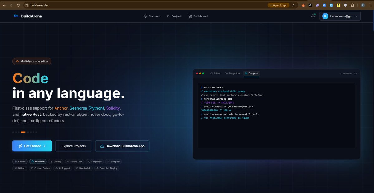 No more “I need my setup before I can code.”

BuildArena is now available as a desktop and tablet app.

You can open your workspace anywhere and keep building without the usual setup stress.

Fast. Lightweight. Collaborative. Secure.

From smart contract ideation to deployment,