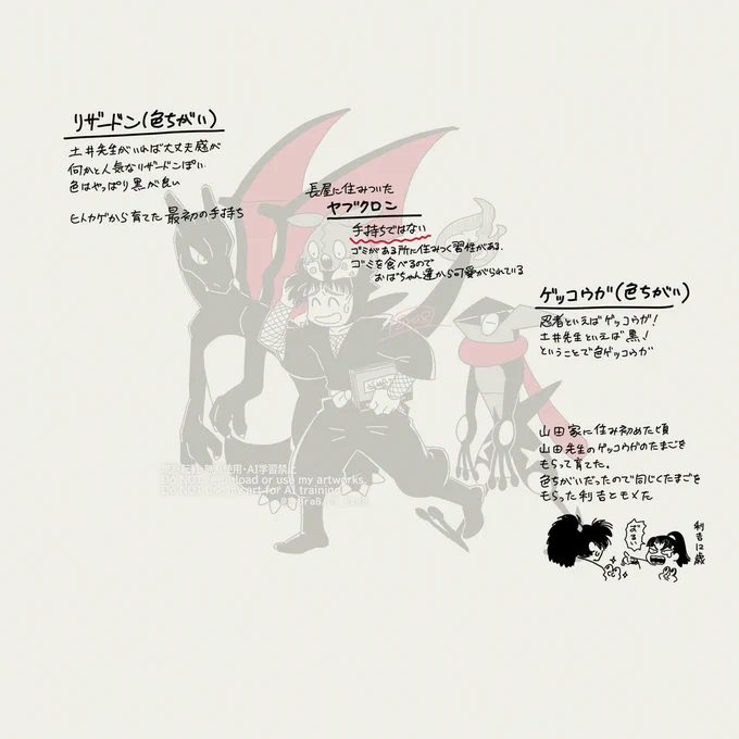 【rkrn×pkmn手持ちパロディ】d先生&tn鬼。原作ベースですが映画と混線してます。解説は選考理由と、こうだったら良いな～という設定とか。