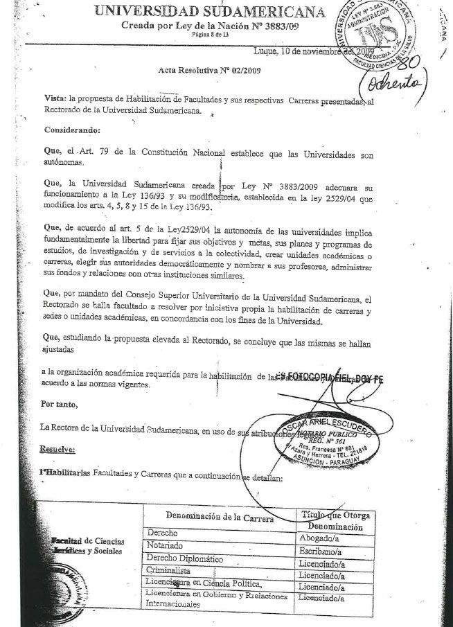 La explicación de Nasser Esgaib confirma que estamos ante una fábrica de títulos falsos. Según él, “estudió” desde el año 2009. La universidad sudamericana se crea por ley el 29/10/2009 y recién el 10/11/2009 se habilita derecho.

¿Estudió 2 semestres en un mes?