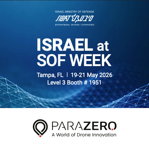 ParaZero_Tech's tweet photo. Proud to be part of the @Israel_MOD National Pavilion at @sof_week  Week 2026 in Tampa.

Visit us to meet DefendAir - ParaZero’s non-explosive, net-based C-UAS interception solution, built as the critical last layer of defense.

https://t.co/o10IiUWS4p

$PRZO #CUAS #Defense #AntiDrone #DefenseTech