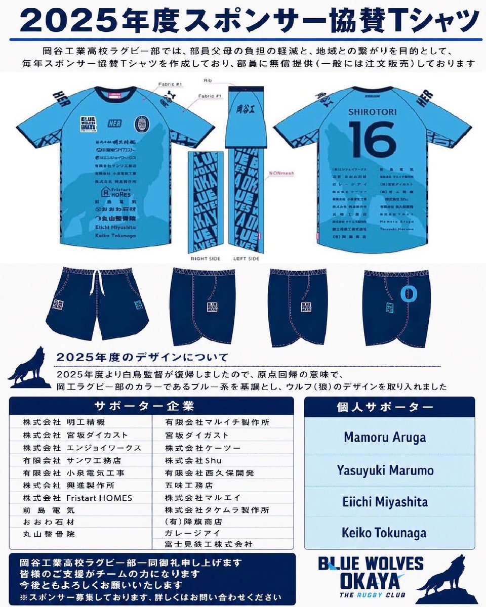 okayaths's tweet photo. 【ご支援をお願いします！】
岡工ラグビー部では、部員の負担軽減と地域とのつながりを目的とした「スポンサー協賛Tシャツ」を毎年制作しており、部員に無償提供（一般には販売）しています

子どもたちの活動を支える、大切な取り組みであるこの活動に、ご賛同いただけるスポンサーを募集しております https://t.co/Qanez0vYve