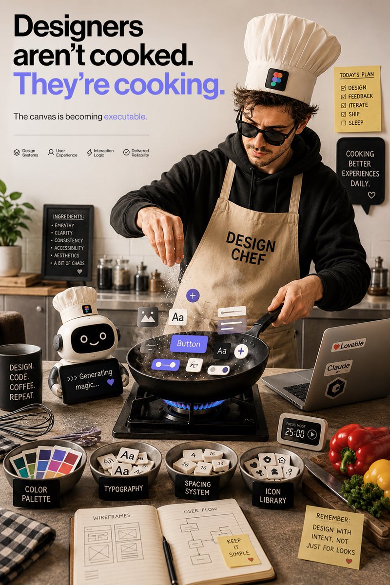 riyadhgordon's tweet photo. Designers aren’t cooked — They’re cooking.

For years, most designers were trapped behind static deliverables.

Beautiful screens
Polished prototypes
Endless handoffs

Now AI is collapsing the distance between idea and execution. https://t.co/20w5rpJ6Ae