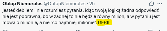 Maratonnek's tweet photo. @OblapNiemorales @Investpro00 Jedyne czego nie rozumiem, to dlaczego tak zaciekle bronisz autora. Może to wynikać z faktu, że używasz pseudonimu DEBIL, a przynajmniej tak podpisałeś się w jednej z wiadomości. https://t.co/O6StGUQhZd