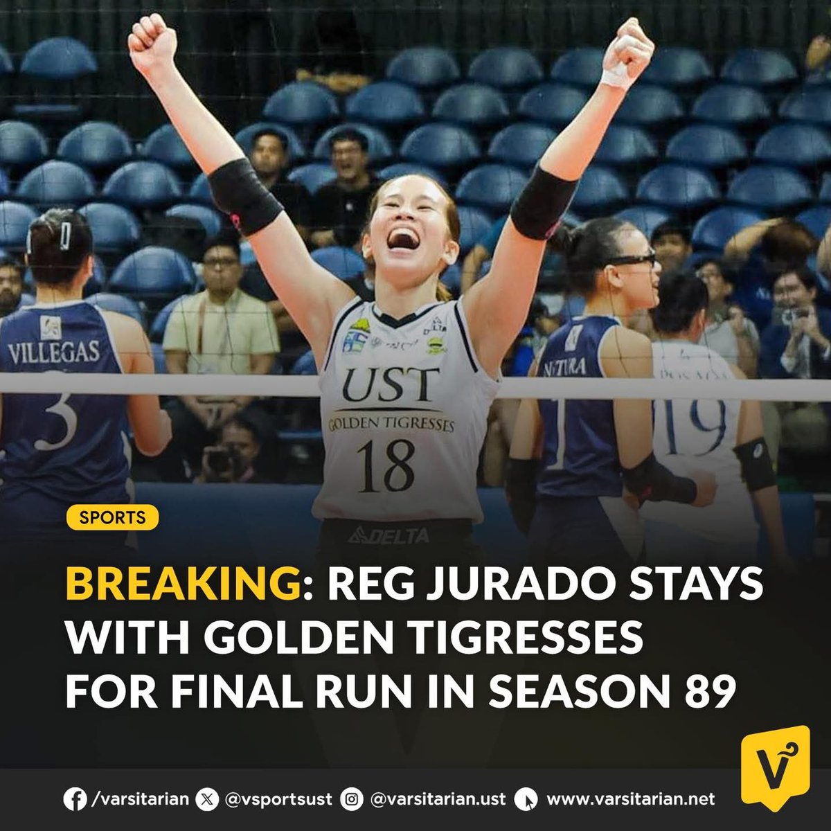 ONE MORE YEAR FOR THE JUDGE 🐯

BREAKING: UST opposite hitter Reg Jurado will suit up for one more season with the Golden Tigresses in #UAAPSeason89, IPEA Director Fr. Rodel Cansancio announced on social media Thursday night.