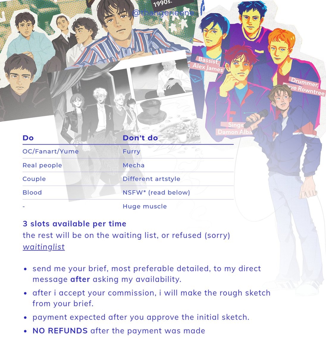 [❤️&amp; 🔁 ARE VERY MUCH APPRECIATED!]

Hello! I'm opening my commission for locals and international, feel free to ask through DM!
available 3 slots right now!

my carrd for more info &amp; tnc : thangerieene.carrd.co

#commission #commissionsopen #commissions #artidn
