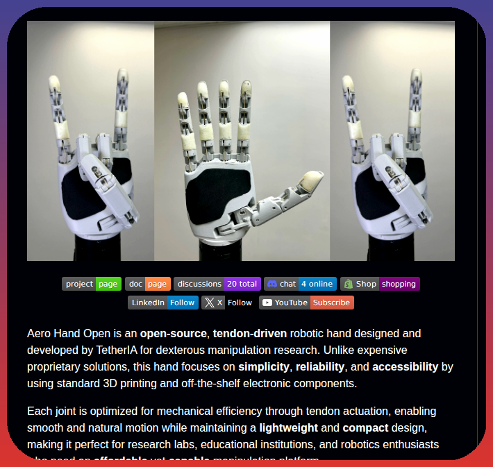 tom_doerr's tweet photo. Affordable 3D-printed tendon-driven robotic hand

https://t.co/rluptbw39Z https://t.co/nkMq2IsEcp