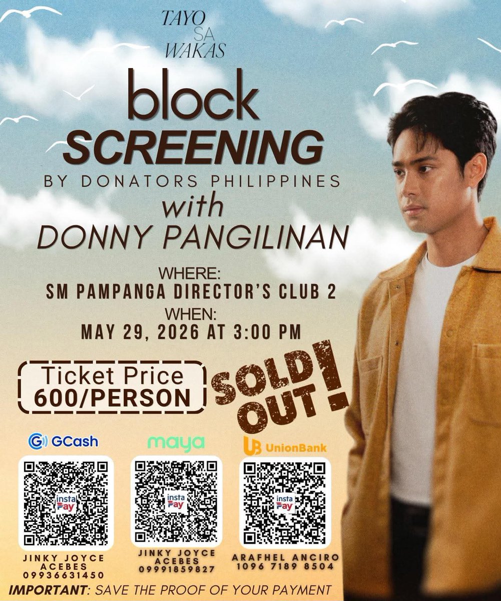 Another block screening officially SOLD OUT! 🤩🎉

Thank you so much for all the love and support for our Tayo Sa Wakas Block Screening with Donny Pangilinan. We truly appreciate everyone who trusted and supported Donators Philippines. 💙

See you all on May 29 at SM Pampanga