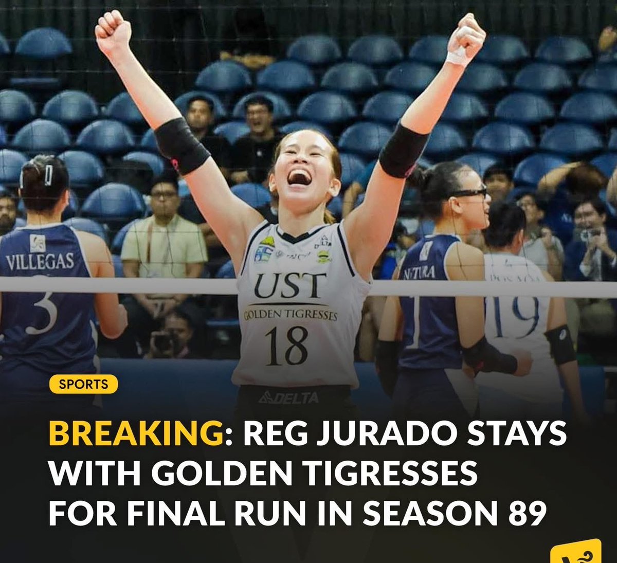 ONE MORE YEAR FOR REG🐯💛

BREAKING: UST opposite hitter Reg Jurado will suit up for one more season with the Golden Tigresses in #UAAPSeason89, IPEA Director Fr. Rodel Cansancio announced on social media Thursday night.

#RegJurado #GoUSTe