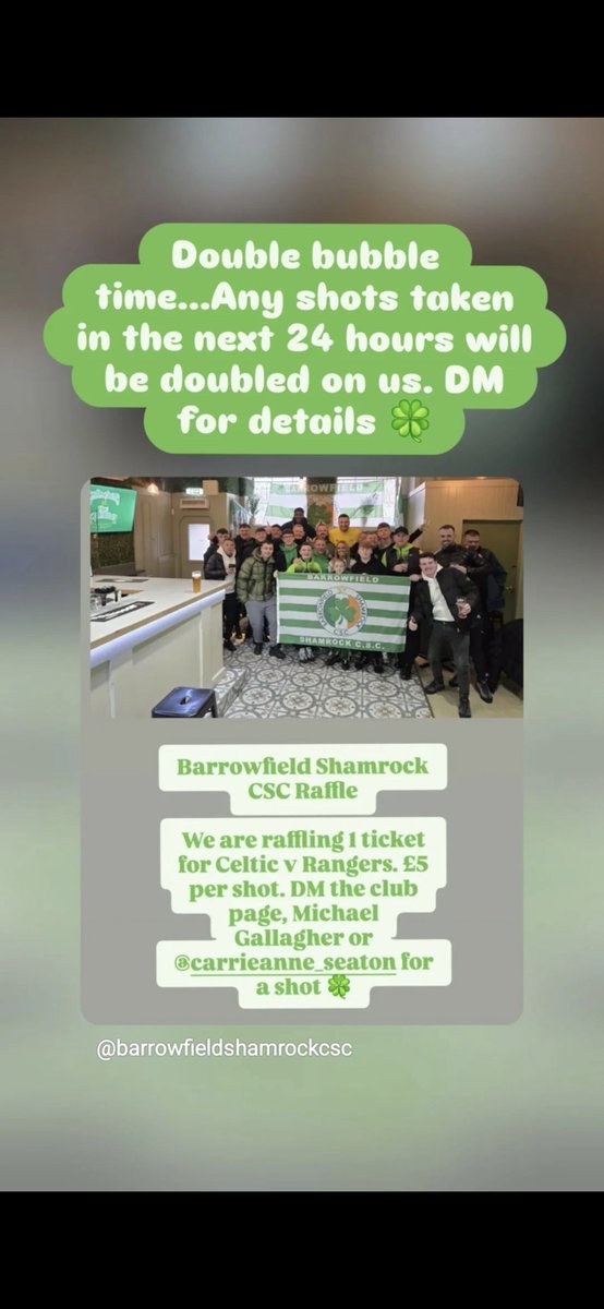 BarrowfieldSham's tweet photo. All raffle shots taken in the next 24 hours will be doubled on us. DM for details. Shares appreciated 🍀 https://t.co/tKHEBVutY4