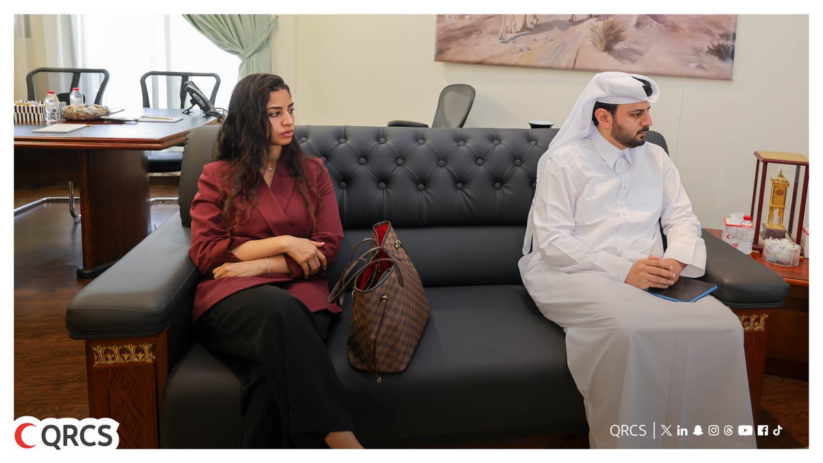 QRCS's tweet photo. HE Eng. Ibrahim bin Hashim Al‑Sada, @QRCS Managing Director and Secretary‑General, received in his office a delegation from the World Innovation Summit for Health @WISHQatar, headed by Dr. Slim Slama, Chief Executive Officer of WISH. They discussed prospects for cooperation in the health and humanitarian fields. The visit included a tour of the EIMC.