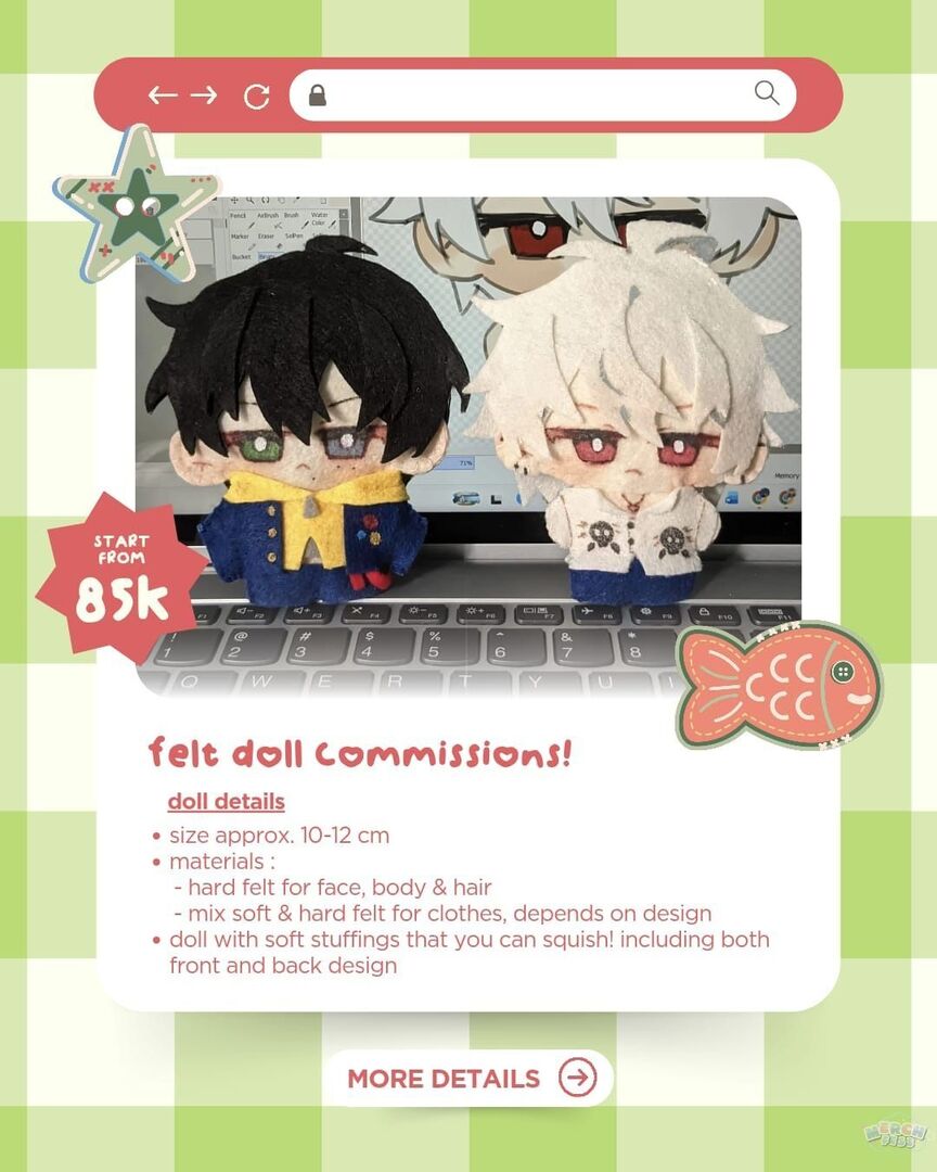 *ICheck (titipan) hai teman timun, mau cek ombak duluu semisal sender open komis custom felt dol kaya gini ada yang mau di tag kaah? start from 85k ajaa :D