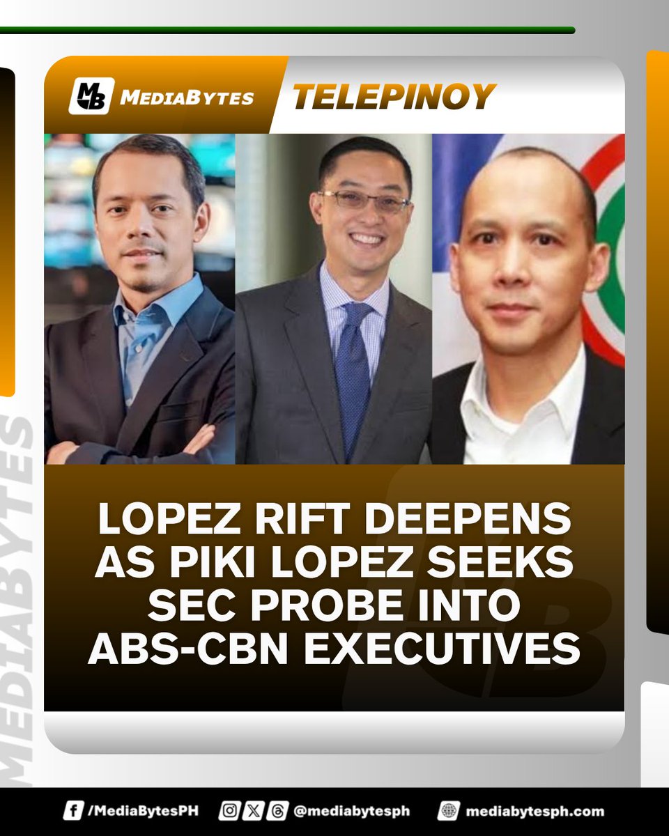 #TelePinoy | The Lopez family feud intensifies as Piki Lopez asks the SEC to investigate ABS-CBN executives over alleged financial mismanagement and excessive bonuses.

READ MORE: mediabytesph.com/telepinoy/lope…