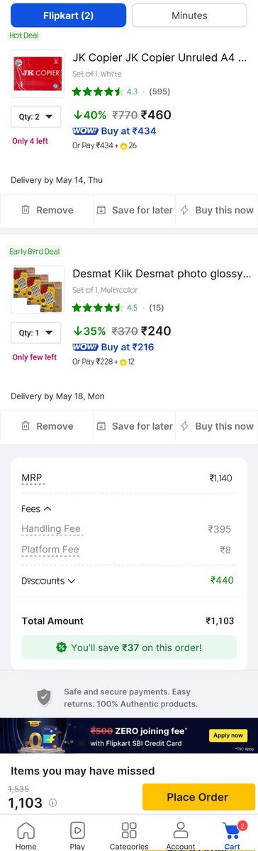 YashKS910's tweet photo. Flipkart is charging 395 rs handling fee on a order total of Rs 700.
What is going on flipkart and how?
@Flipkart @flipkartsupport https://t.co/WIrXpeYcAG