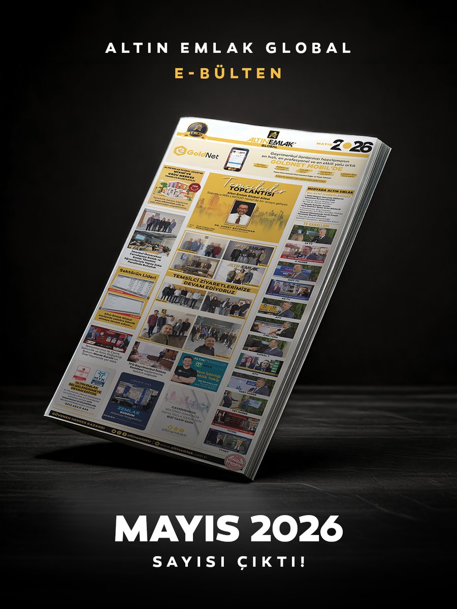 Her ay düzenli olarak yayınlanan ve binlerce kişi ile kuruluşa ulaştırılan Altın Emlak Global E-Bültenlerinin Mayıs 2026 sayısı yayınlanmıştır.
Gayrimenkul danışmanlığında güveni, profesyonelliği ve kurumsal standartları bulunduğunuz her noktaya taşıma vizyonumuzla hazırladığımız