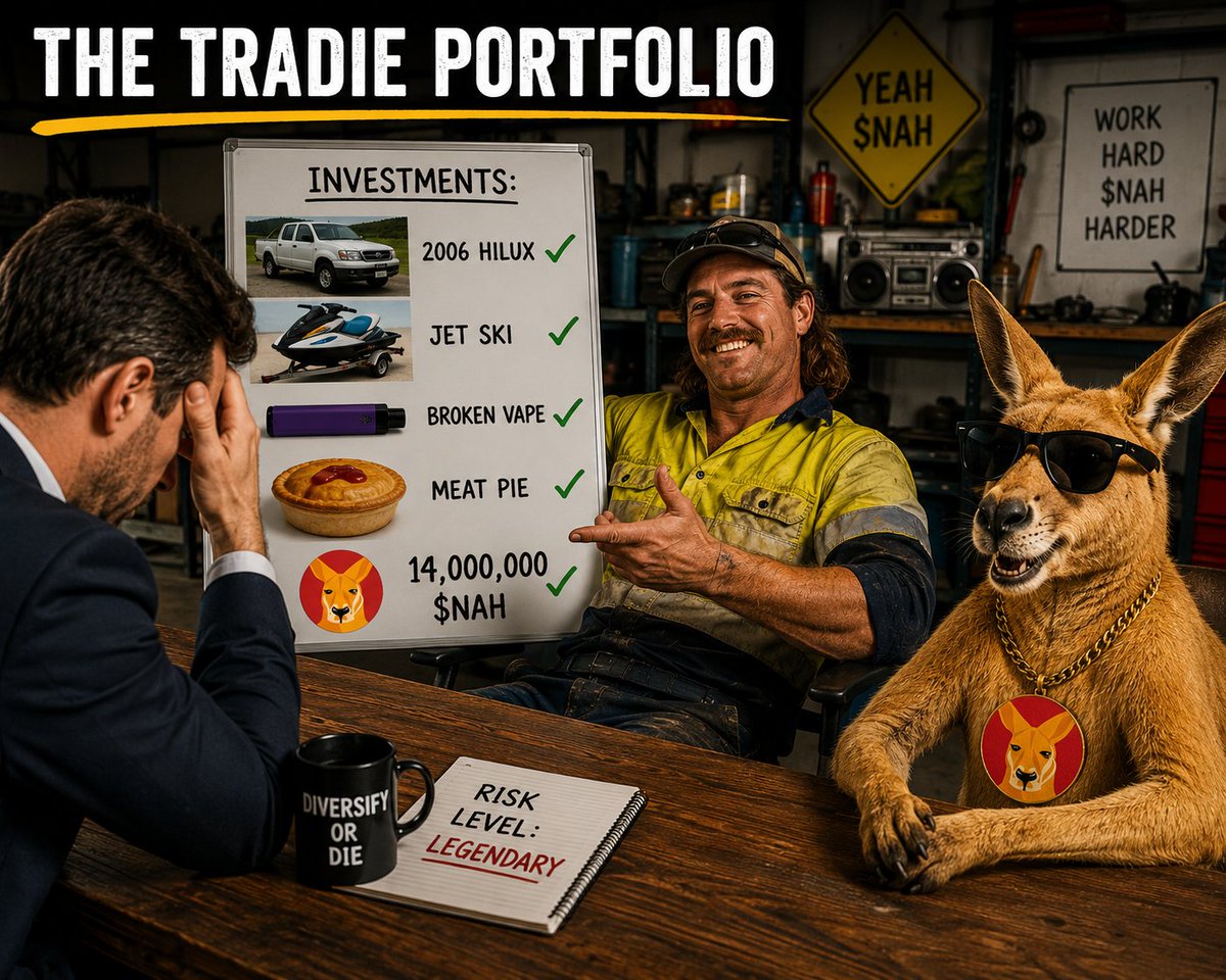 Strayacoin's tweet photo. financial advisor: diversify your investments

Australian tradie:

• hilux

• jetski

• meat pie

• 14 million $NAH

#strayacoin #yeahnah #stonks #StandardsForQualityLife https://t.co/4MynCUIOPm