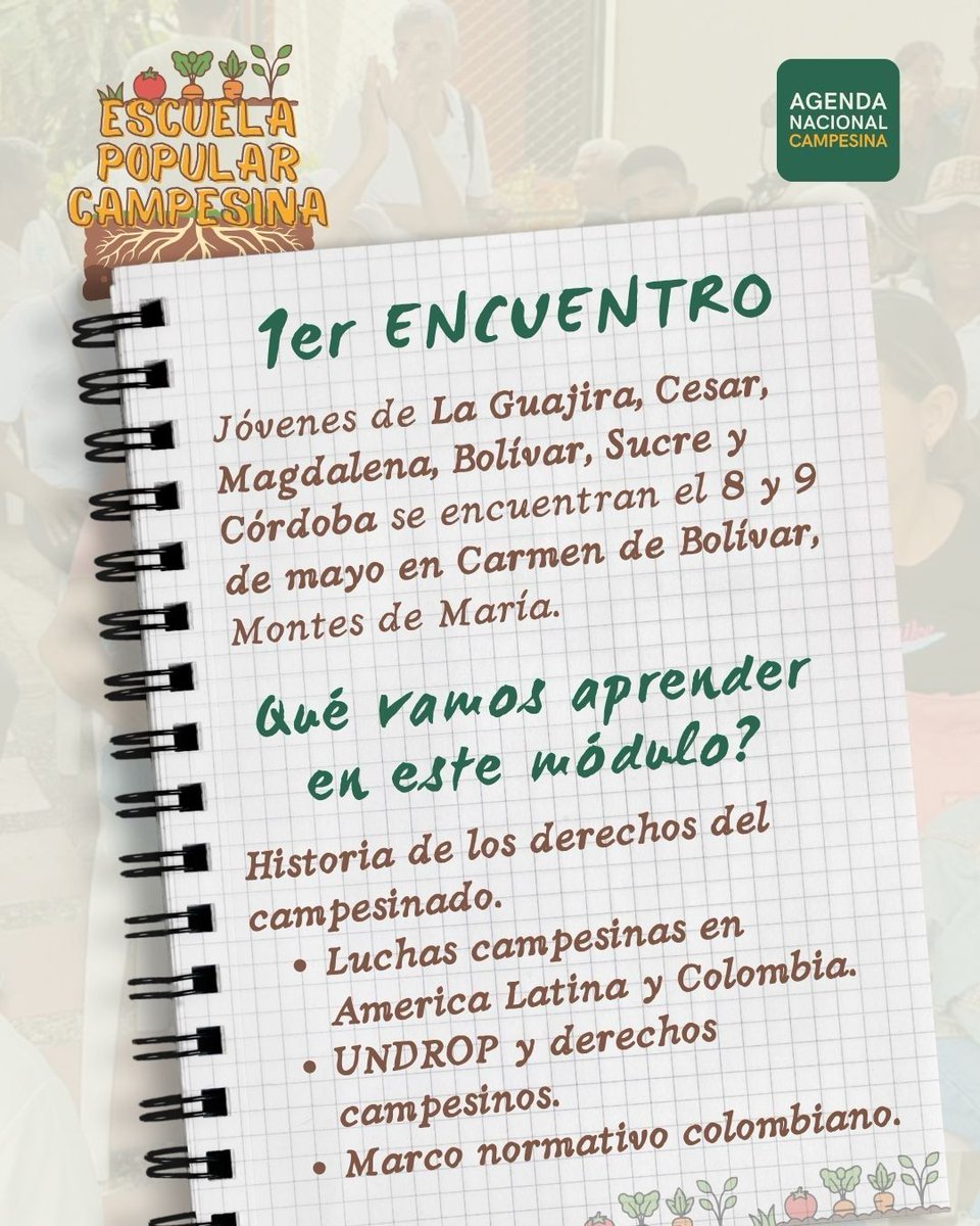 agendanacionalc's tweet photo. Este fin de semana iniciamos la Escuela Nacional Campesina de la @agendanacionalc con participación de 60 jóvenes, líderes y lideresas del caribe Colombiano. La formación política es parte de la Reforma Agraria.
@petrogustavo
@MinIgualdad_Col
@MinAgricultura 
@AgenciaTierras https://t.co/ZZOGZhaPuR