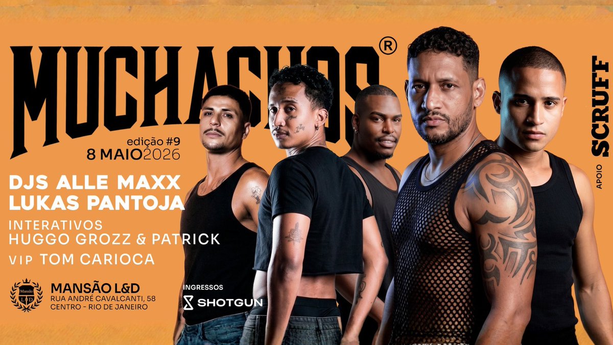 muchachosparty's tweet photo. Amanhã 08/05 A Muchachos vai invadir a pista da Mansão L&amp;D [link na bio]

@allemaxxdj 
@eudjmello
@RodrigoHukk 
@OFCMMRJ 
@RogerCarioca0fc 
@higor_linz 
@OficialOgroXXX 
@junnynnhoo 
@Euuhcarioca 
@ThomasBlackRJ 
@euputorj 
@piscianojp 
@apl_rj 
@pinocchioofc 
@lilprinceptk https://t.co/izq1o6mu8Z