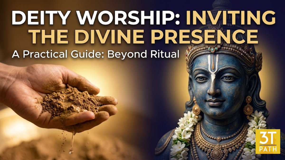 3Tpath's tweet photo. New Uddhava Gita Class! How does the Infinite become accessible to our senses? In this session, Kṛṣṇa reveals the systematic science of Arcana, the art of inviting the Divine into the material world. We explore the essential bridge between physical ritual and spiritual reality, beginning with the "dual-cleanse" of the body using sacred clay and mantras. We will examine the eight substances used to form the Deity and the practical care required for each, while uncovering the vital distinction between external opulence and internal devotion. Ultimately, we learn that while the rules are precise, the goal is simple: transforming matter into a medium for love, where even a drop of water offered with faith becomes a complete offering. https://t.co/WUT8sdKixR