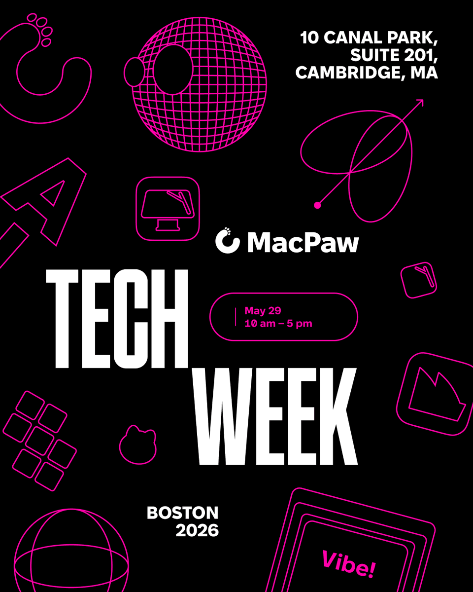 MacPaw's tweet photo. MacPaw is hosting 3 events at Boston @Techweek_ — May 29, Cambridge, MA 💫

Scaling real products. The truth about AI and human labor. Cloud vs on-device AI with real examples from Eney.

Pick one or come for all 📌 https://t.co/rcfh40p76V https://t.co/A3vRMh3JT5