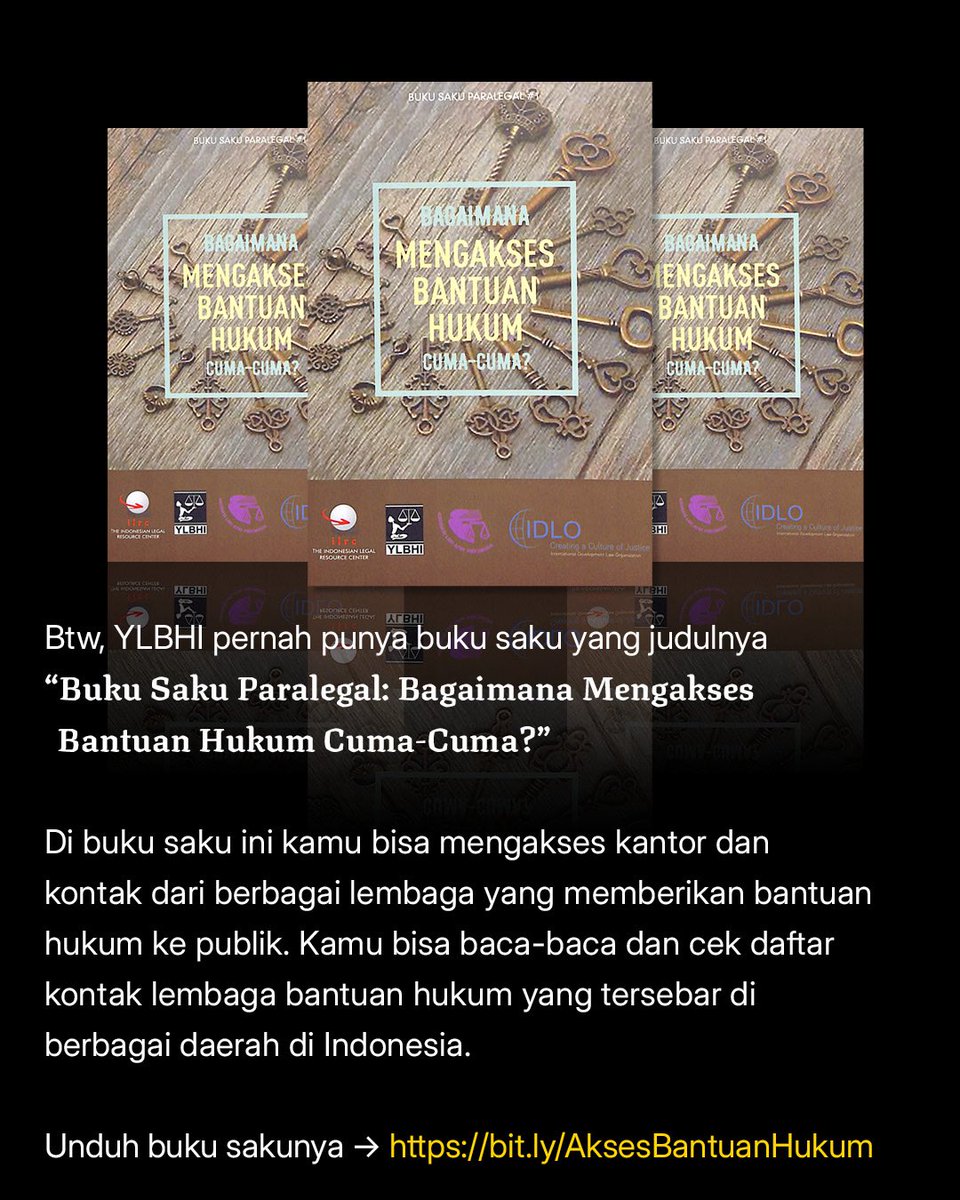 projectm_org's tweet photo. Buat yang belum tahu, @YLBHI pernah punya buku saku yang judulnya "Buku Saku Paralegal: Bagaimana Mengakses Bantuan Hukum Cuma-Cuma?" bisa kamu unduh di → https://t.co/42VFJof9tQ https://t.co/JtfmQzhF5H