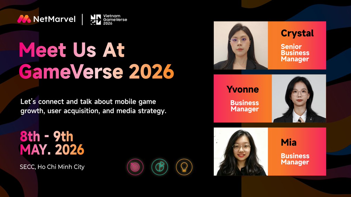 NetMarvel2023's tweet photo. 🇻🇳 🎮 Meet NetMarvel at Vietnam GameVerse 2026 on May 8–9!

Connect with our team to explore growth opportunities in Vietnam’s fast-rising gaming market.

📍 Saigon Exhibition and Convention Center

#NetMarvel #VietnamGameVerse #MobileGaming #UserAcquisition https://t.co/4Anez3RhEZ