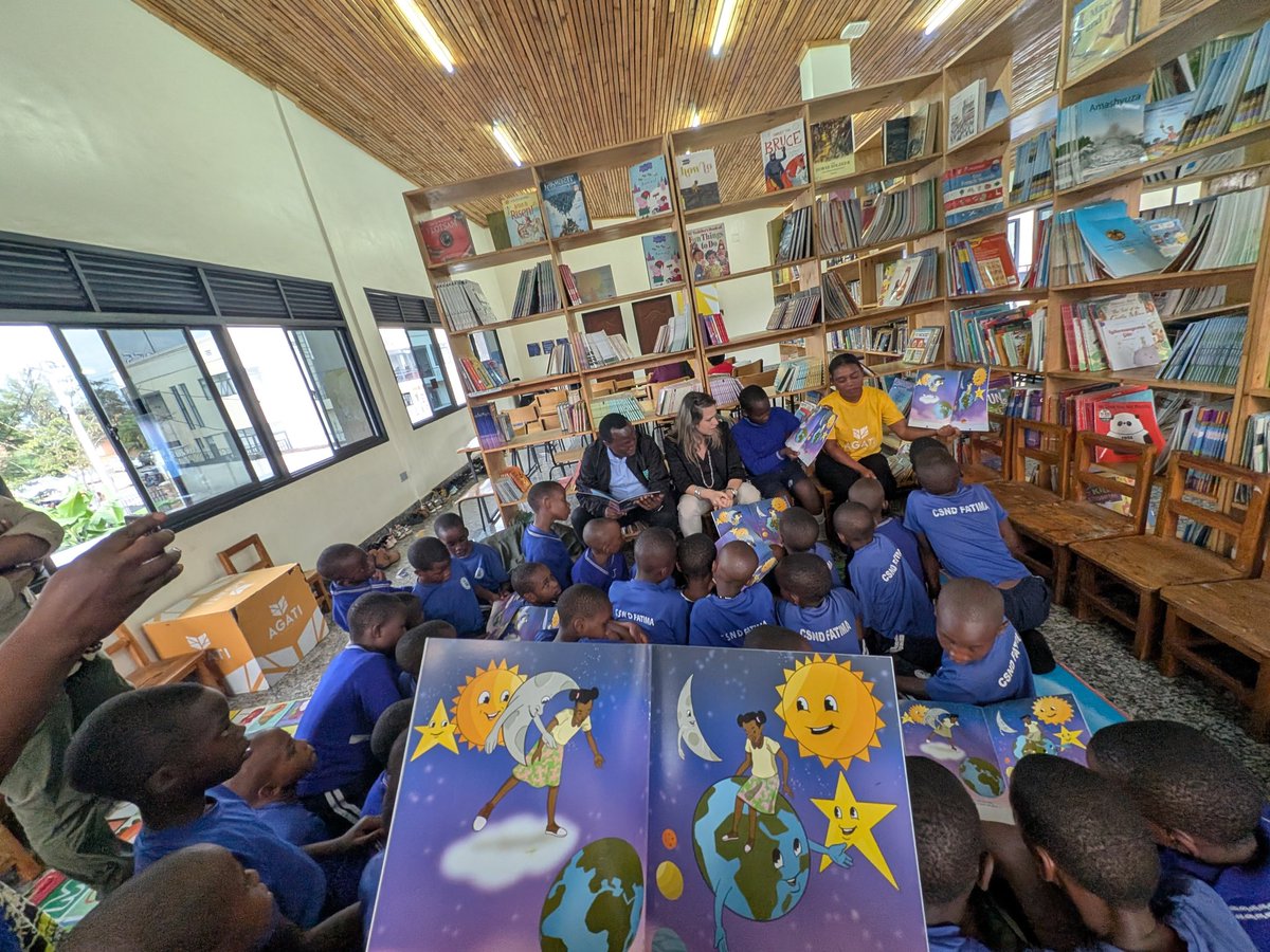 AgatiRwanda's tweet photo. A fun afternoon! 
We're honored to welcome H.E. the Ambassador of Israel to 🇷🇼 to Agati Library yesterday. 📚✨ She spent time with our young readers, shared stories &amp; read Akaliza Goes to Space — one of the books donated by the Embassy to our network of community libraries🎉 https://t.co/sIwRXQKnal