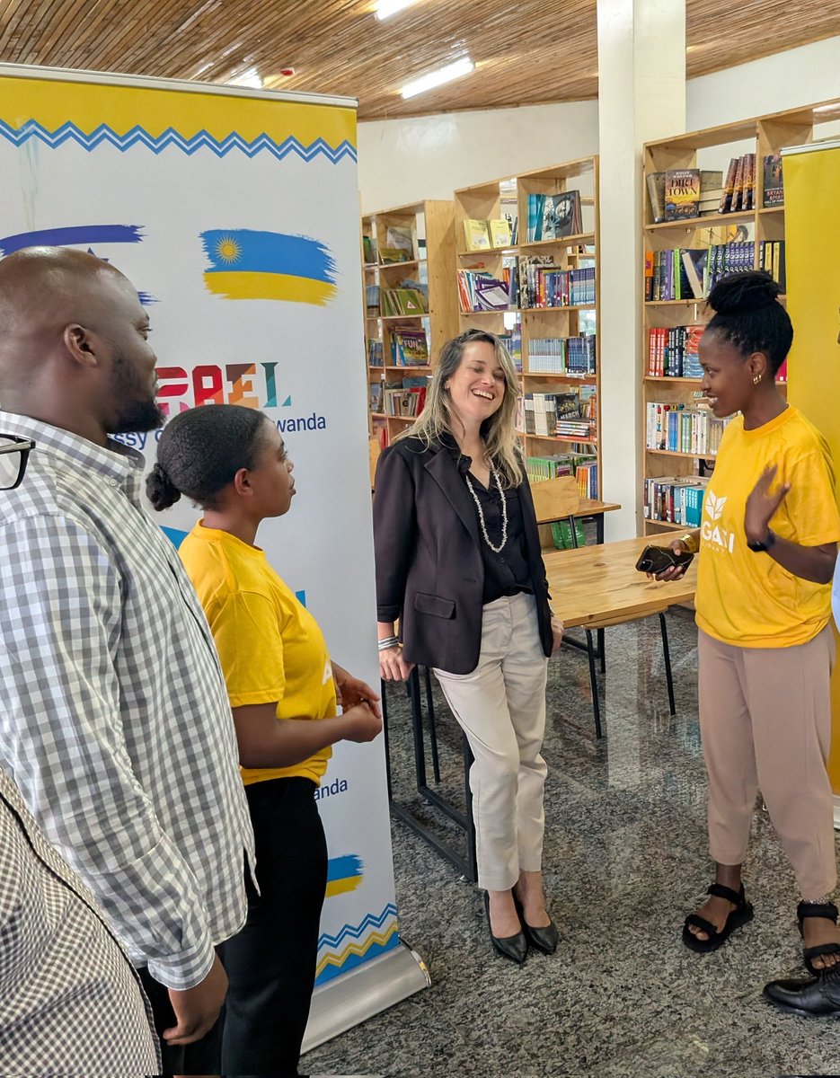 AgatiRwanda's tweet photo. A fun afternoon! 
We're honored to welcome H.E. the Ambassador of Israel to 🇷🇼 to Agati Library yesterday. 📚✨ She spent time with our young readers, shared stories &amp; read Akaliza Goes to Space — one of the books donated by the Embassy to our network of community libraries🎉 https://t.co/sIwRXQKnal