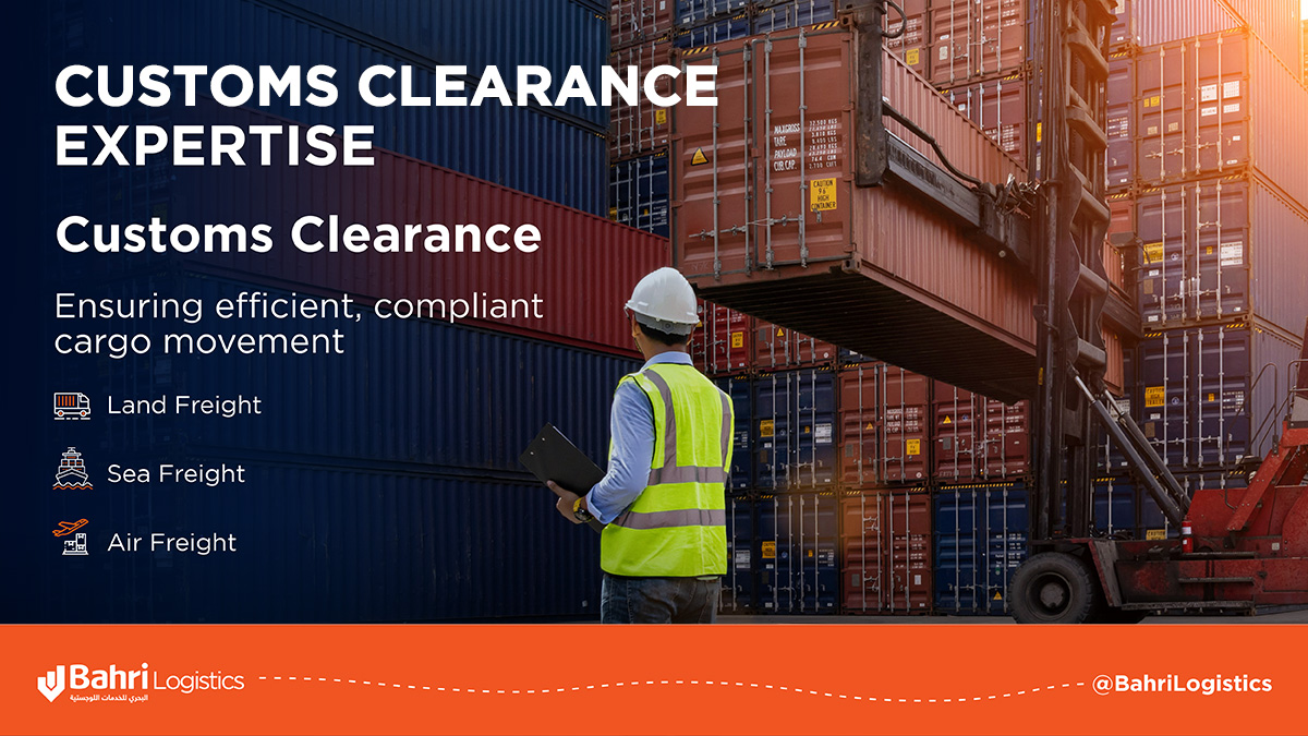 BahriLogistics's tweet photo. At Bahri Logistics, we provide end-to-end customs clearance services that enable seamless cross-border cargo movement. By adhering to all customs requirements, we ensure efficiency, compliance, and reliability in every shipment. https://t.co/lTsaPVPlDh