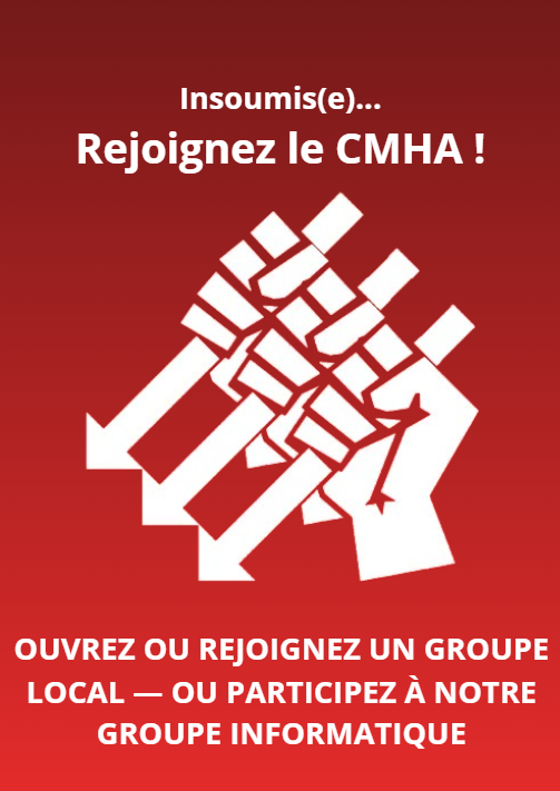 CMHAntifa's tweet photo. Insoumis Rejoignez nous !

Le CMHA est un groupe engagé dans L’Avenir en commun et dans la lutte antifa. Rejoignez le groupe en ligne ou militez en créant/rejoignant un GA dans votre région! 
https://t.co/1diRyDw0bA
(Me DM pour + d’infos
ouvert à tous…)
#FollowBackInsoumis https://t.co/HgmoXhkV5N