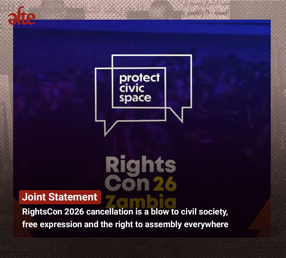 afteegypt's tweet photo. 🔴 #JointStatement
several #Civilsociety organizations condemn the cancellation of #RightsCon2026, warning it undermines freedom of expression, peaceful assembly, and multistakeholder dialogue, and reflects growing pressures on civic space worldwide🔗https://t.co/3wPQEk6my8 https://t.co/vVuUh9ZpQW