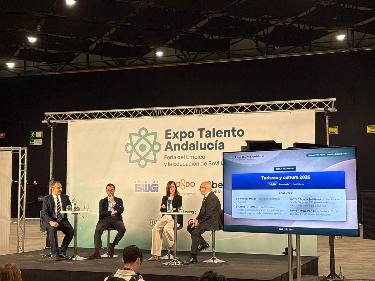 camaradesevilla's tweet photo. 👉 La @camaradesevilla, junto a su Campus y la Fundación Cámara, están participando en la I Edición de la feria del #empleo y de la #educación de #Sevilla @ExpoTalentoSP.

🤝 Un punto de encuentro entre #empresas y #talento con #conferencias, #talleres, #networking con profesionales, oportunidades y ofertas de #empleo... ⤵️

✔️ Además, Carmen Arjona, Directora del @sevillacb, ha participado en la sesión inaugural sobre las oportunidades en el sector del #Turismo y de la #Cultura.

#ExpoTalentoAndalucía #Empleo #Talento #Networking #Sevilla #FuturoProfesional #EmpoleoSevilla #SevillaHoy