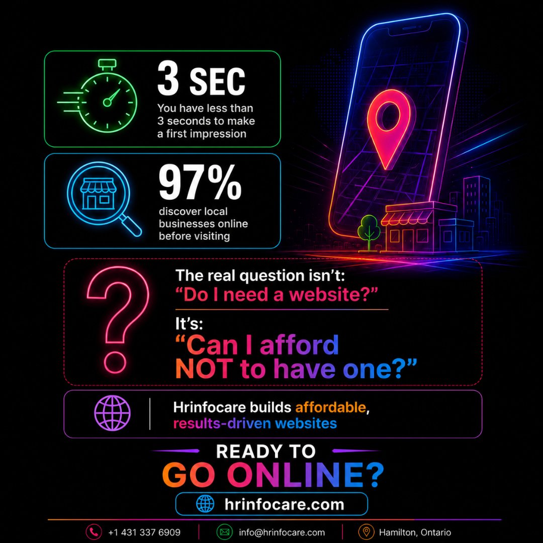 🚀 Your customers are searching online before they ever contact you.
If your business doesn’t have a strong website presence in 2026, you’re losing attention, trust, and potential sales every single day.

#Hrinfocare #WebsiteDesign #WebDevelopment #DigitalMarketing