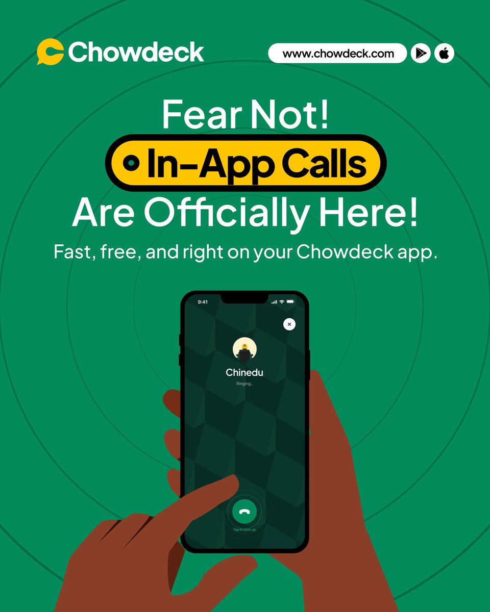 chowdeck's tweet photo. So you can pick up when our riders call🤭📞

In-App Calls are now live on Chowdeck. 
Fast, free and zero airtime 🔥 https://t.co/sQRnSwX1St