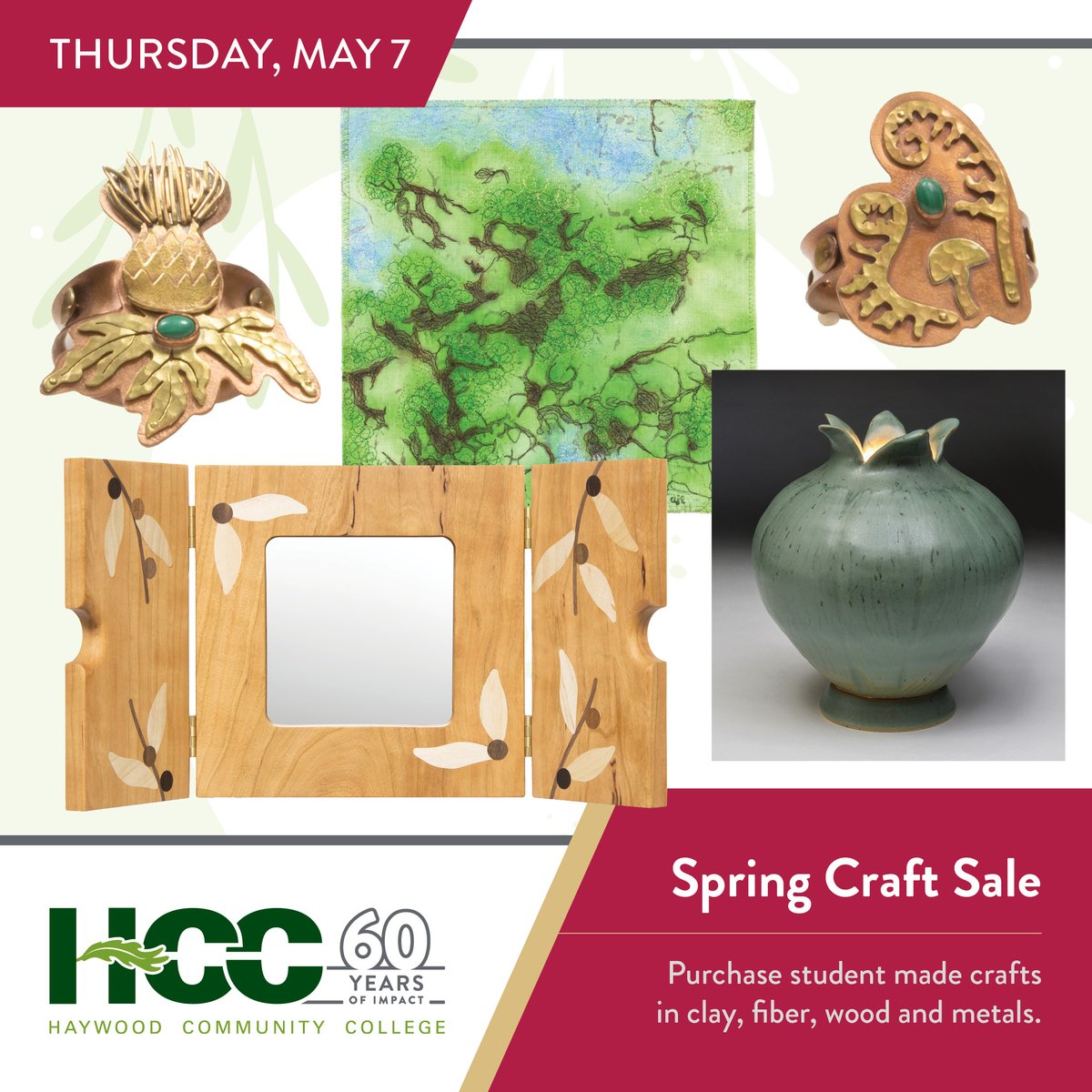HCCClyde's tweet photo. TODAY is the day! Our Professional Crafts Program is hosting their Spring Craft Sale! Stop by the Sycamore Building on Thursday, May 7, from 10:00 AM to 5:00 PM. Purchase student made crafts in clay, fiber, wood, and metals. Cash and card will be accepted. See you there! https://t.co/lprt0QSBx1