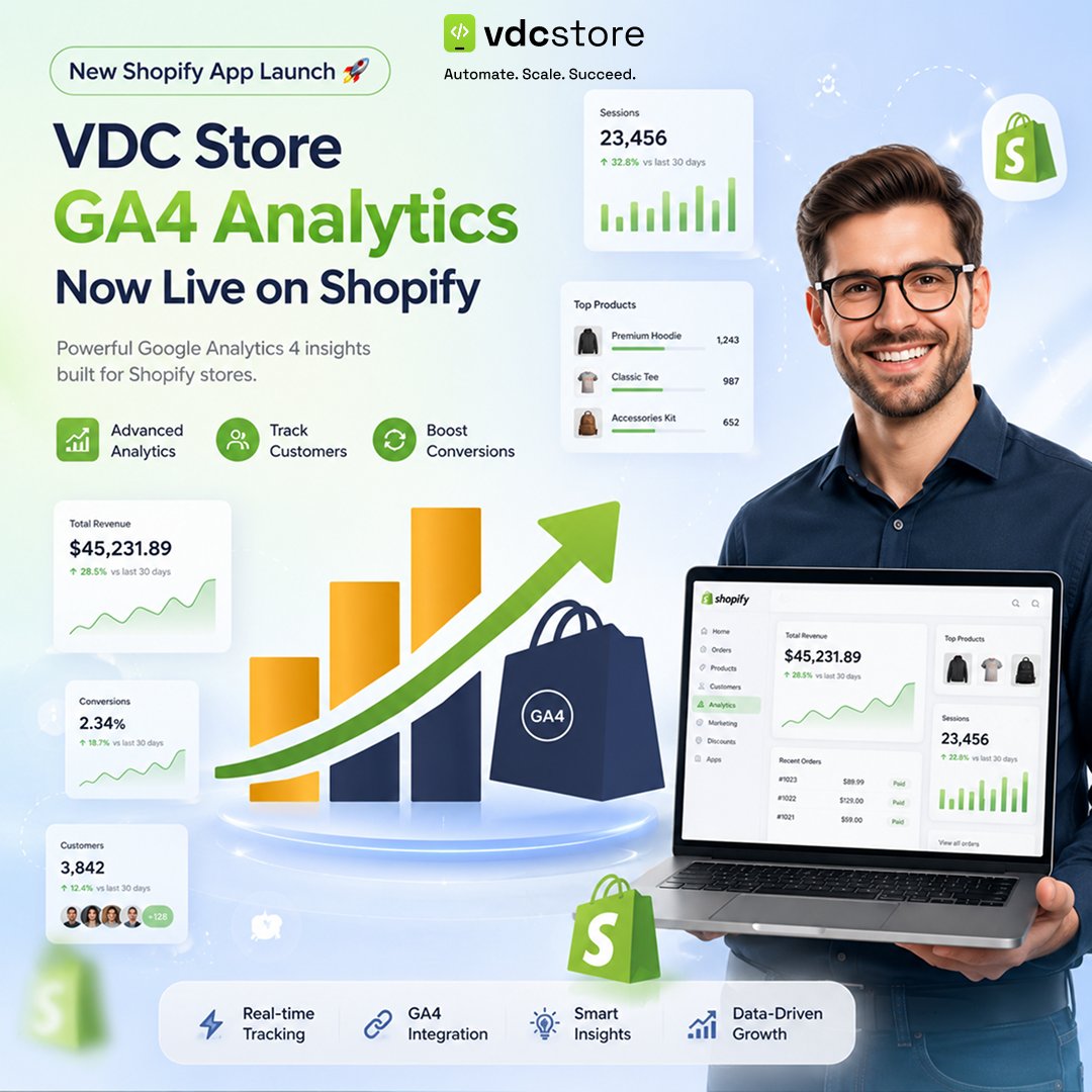 StoreVdc's tweet photo. 🚀 Launching VDCStore GA4 Analytics on Shopify! 🎉

📊 Better tracking
🎯 Accurate conversions
📈 Smarter decisions
⚡ Faster growth
Try it now 👇
 https://t.co/xMIrfItno9

#ShopifyApp #GA4Analytics #buildinpublic #VDCStore https://t.co/saLdesbzUe