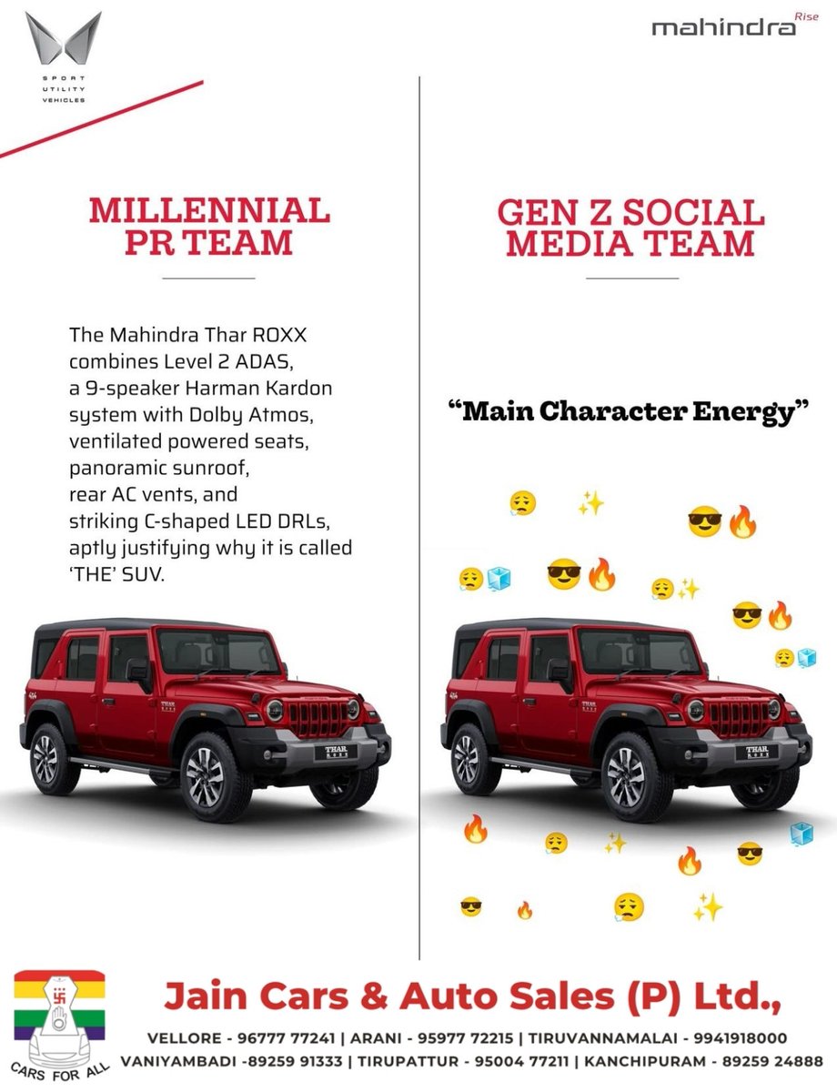We won’t be arguing this one with the Gen Z.

#Trending #Millenial #GenZ #Trend #jaincars #jainsmahindra