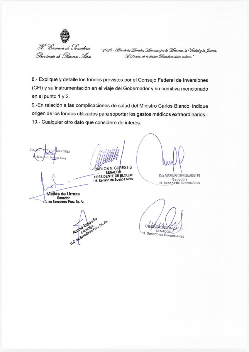 Desde el bloque de Senadores bonaerenses de La Libertad Avanza hemos presentado un pedido de informes para saber con qué dinero viajó Kicillof y comitiva a España. Dónde están las facturas. Quien pagó la atención de Bianco, etc. Le sacan la comida a los pobres para irse a España?