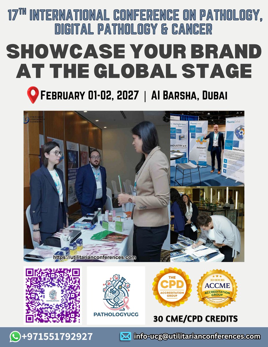 EPUCGCongress's tweet photo. Be part of the 17th International Conference on Pathology, Digital Pathology, Cancer, February 01-02, 2027 | Novotel Al Barsha, Dubai, UAE.
WhatsApp Support: https://t.co/LPwRCEVnwj
#PathologyUCG #Exhibit #DigitalPathology #CancerConference #MedicalExhibition #Exhibition https://t.co/ODHBewwt9Y