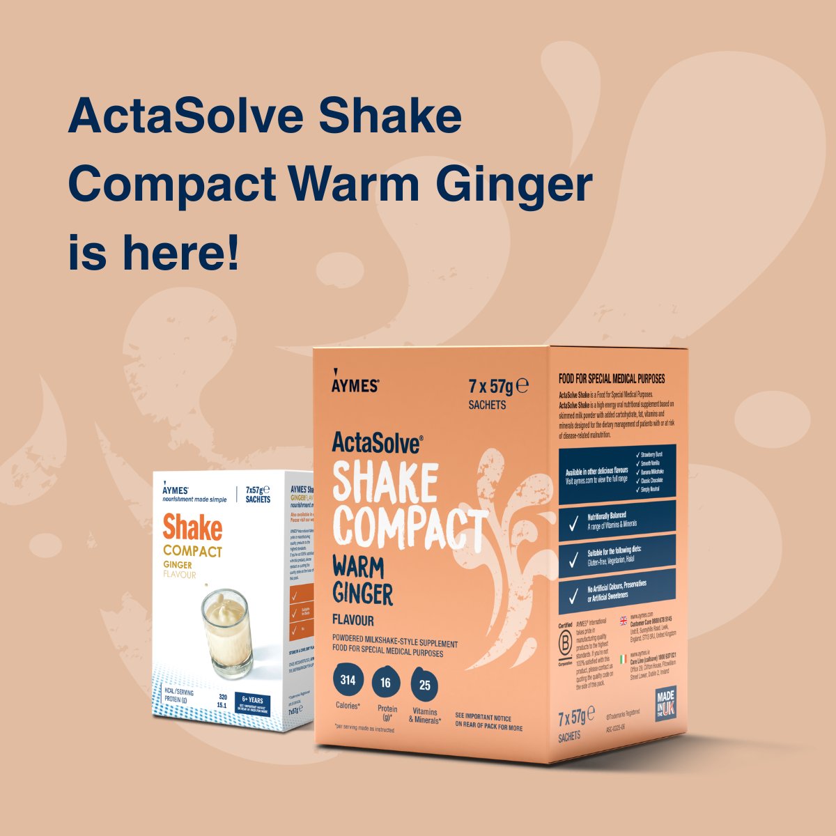 AYMESNutrition's tweet photo. Forget bland. Warm ginger is stepping up by helping patients enjoy taste again. AYMES Shake Compact Ginger has rebranded.  
Meet ActaSolve Shake Compact Warm Ginger: sharper look, bolder attitude, and a warmer flavour profile. 
https://t.co/SzeUZSmX9k
#gingerons #ons #aymes https://t.co/jiYdNd6poJ