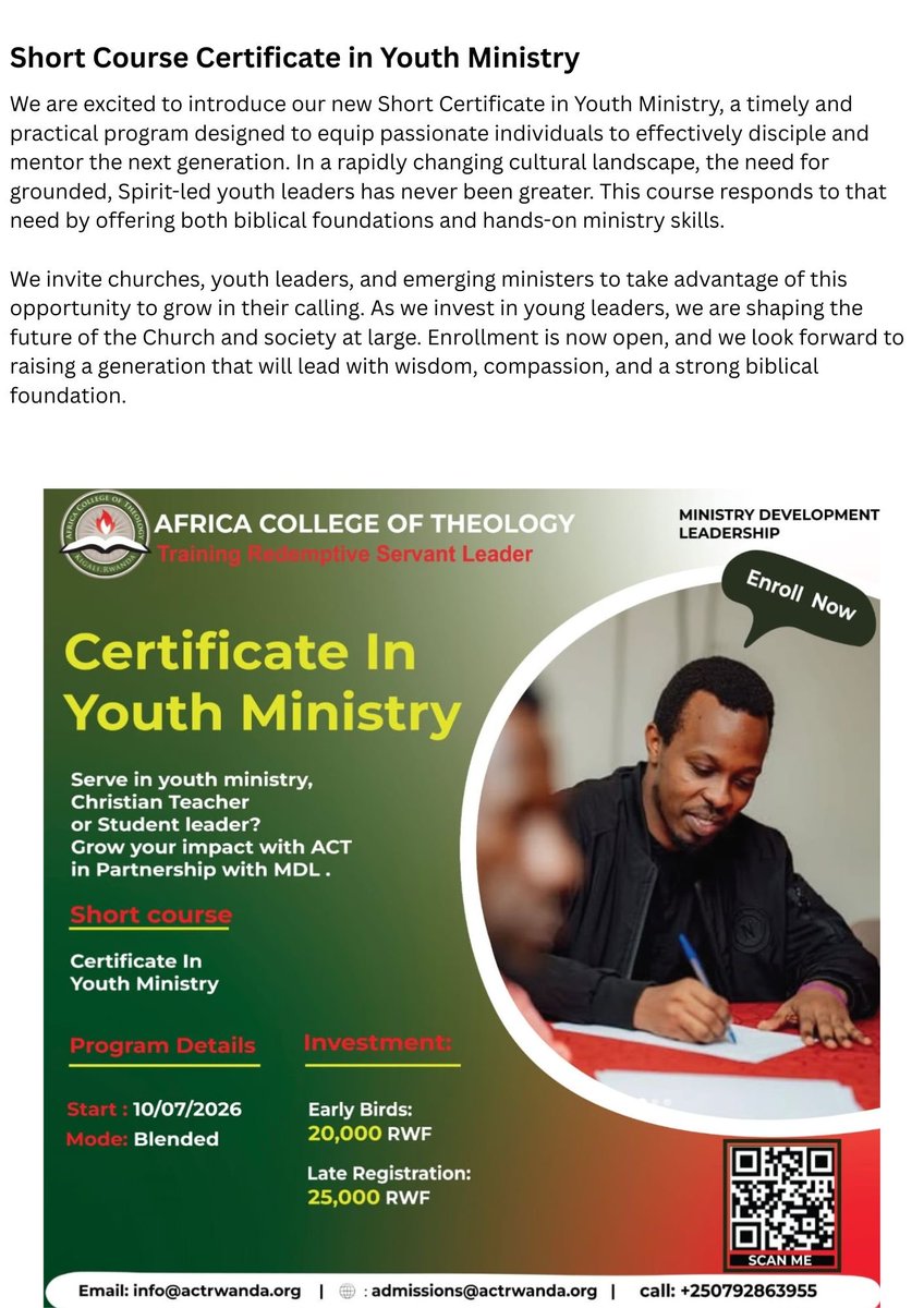 act_Rwanda's tweet photo. Our April Newsletter is out!

Highlights include:
• Launch of new accredited programs.
• Alumni impact stories.
• Youth Ministry short course
• ACTEA engagement in Ethiopia
Read more: https://t.co/oTEwf8OCIT
#ACTRwanda https://t.co/TI5VBl3d4J