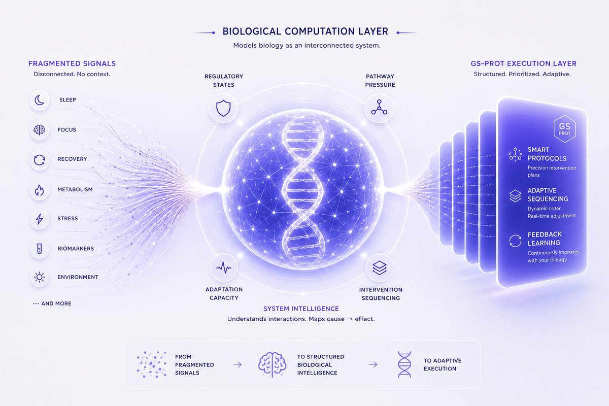 GeneNodeDeBio's tweet photo. Biology isn’t linear.  

One unstable pathway can cascade across: 
sleep,
focus,
recovery,
metabolism,
stress regulation.

GENESTACK models those interactions as a live system.

From fragmented signals to structured biological intelligence. https://t.co/5BiyGGWJH5