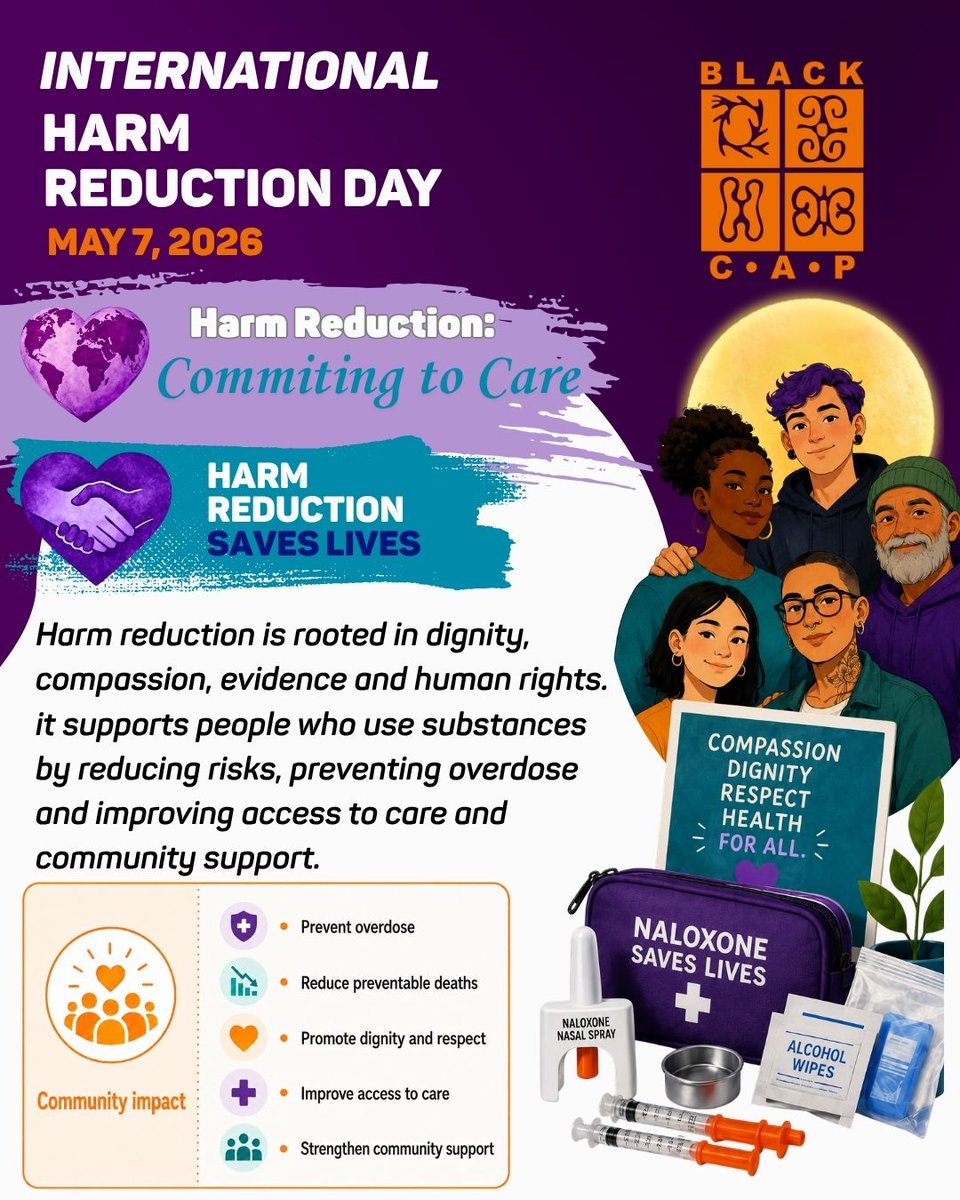 BlackCAPTO's tweet photo. Harm reduction isn't just a strategy, it’s care in action. 🧡
Today on #InternationalHarmReductionDay, we advocate for dignity, evidence-based health &amp; human rights. Meeting people where they are, we save lives and strengthen our community.
#HarmReductionSavesLives #ReduceStigma https://t.co/DUKQgClfnu