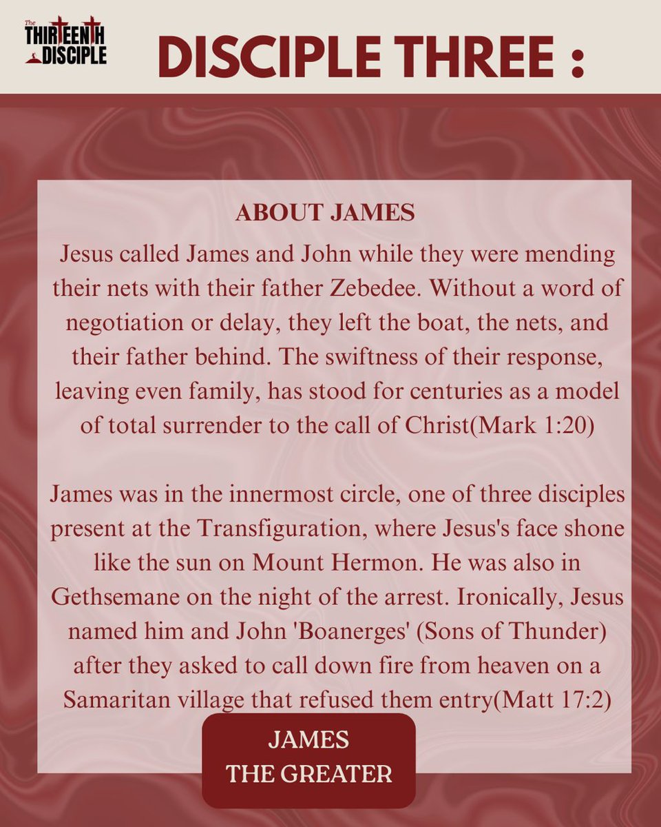 the13thdiscipl_'s tweet photo. How well do you know your disciples?

Our focus today is James The Great https://t.co/2FCexGSoPN