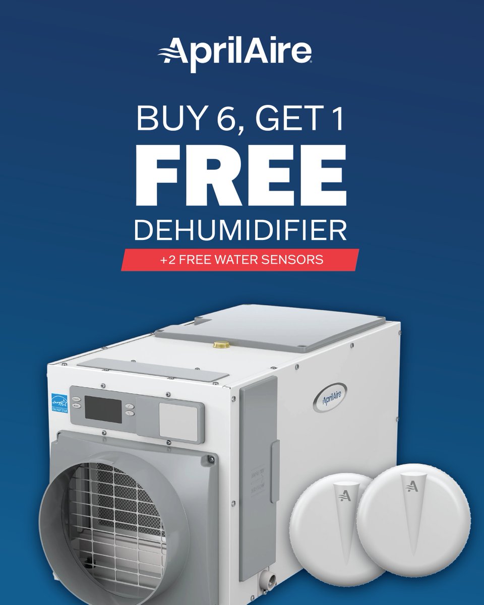 JSWareGroup's tweet photo. 🌬️ NEW AprilAire Wi-Fi Dehumidifiers

✔ 50–130 pint options
📲 Wi-Fi enabled
⚡ ENERGY STAR®
🔧 Installs fast

🎁 Through May 31:
Buy 6 → Get 1 FREE + 2 water sensors 💧

👉 Shop now via link in bio https://t.co/f0bTJ1FCit