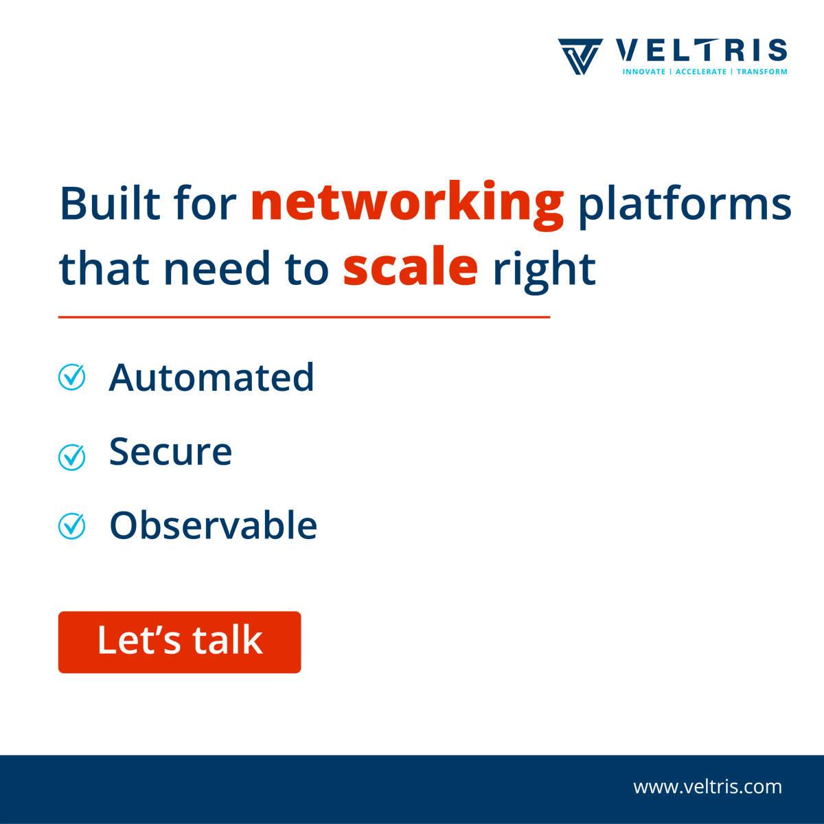 VeltrisTech's tweet photo. Veltris helped automate node orchestration, enabling zero-touch provisioning, secure multi-tenant environments, and real-time observability.

Schedule a meeting: https://t.co/2gohe0gBqp

#Veltris #NetworkEngineering https://t.co/64BAaKOmGA