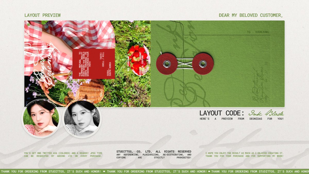 Studittos's tweet photo. Help me to RT/REPOST this?

Selamat malam! Aku membawa 12 READY STOCK untuk katalog 'INK BLADE' dengan muse GO YOUNJUNG, JISOO, KARINA, dan NINGNING yang bisa langsung kalian take melalui DM, ya!

📩: DETAILS ON ALT!
💵: 7k/each, FREE RE-TEXT!

#bealanja https://t.co/TBqcLAfQlx