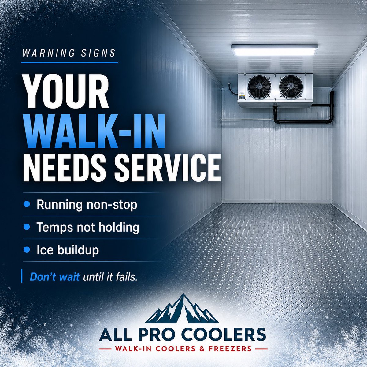 AllCoolers's tweet photo. Don’t wait for your walk-in to fail! Look for signs: nonstop running, unstable temps, or ice buildup. Act now to avoid bigger issues. 📞 Corporate: (864) 540-8373  🌐 https://t.co/r2P0JBAqcc #Refrigeration #PreventativeCare https://t.co/nDm1ffbWiF