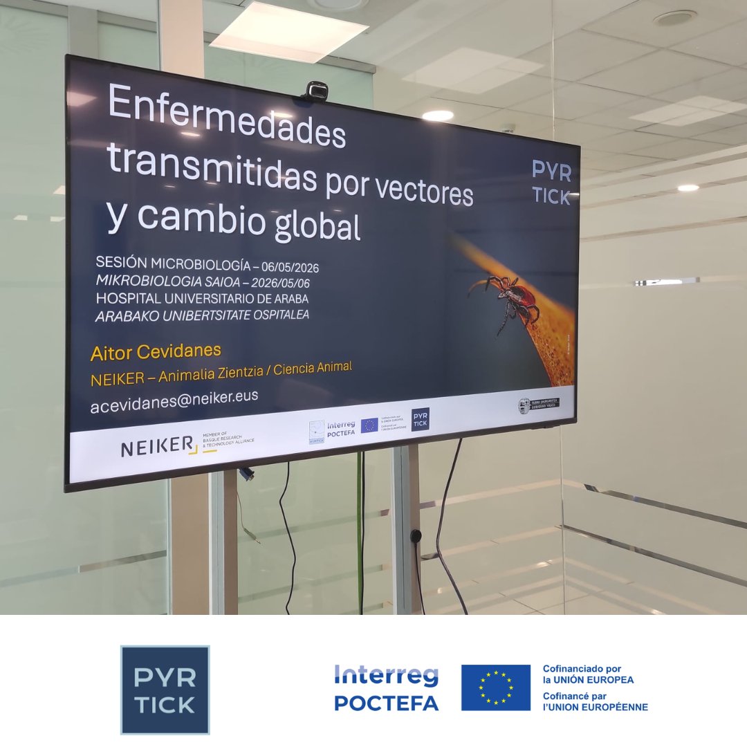 pyrtick's tweet photo. (ES) El equipo de NEIKER presentó PyrTick en una sesión de microbiología del Hospital Universitario de Araba 🏥🕷️
La charla abordó enfermedades transmitidas por vectores y la importancia de una vigilancia coordinada desde una perspectiva One Health. https://t.co/Lqr8gcHoRo