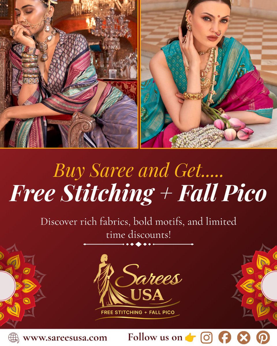SareesUSA's tweet photo. Discover luxurious fabrics, vibrant colors, and timeless ethnic styles crafted for every occasion. 🌸

#Saree #Sarees #IndianWear #EthnicWear #SilkSaree

(saree online shopping, designer sarees USA, Indian sarees, silk sarees, ethnic wear for women, traditional Indian outfits) https://t.co/FkTPYrrGYp