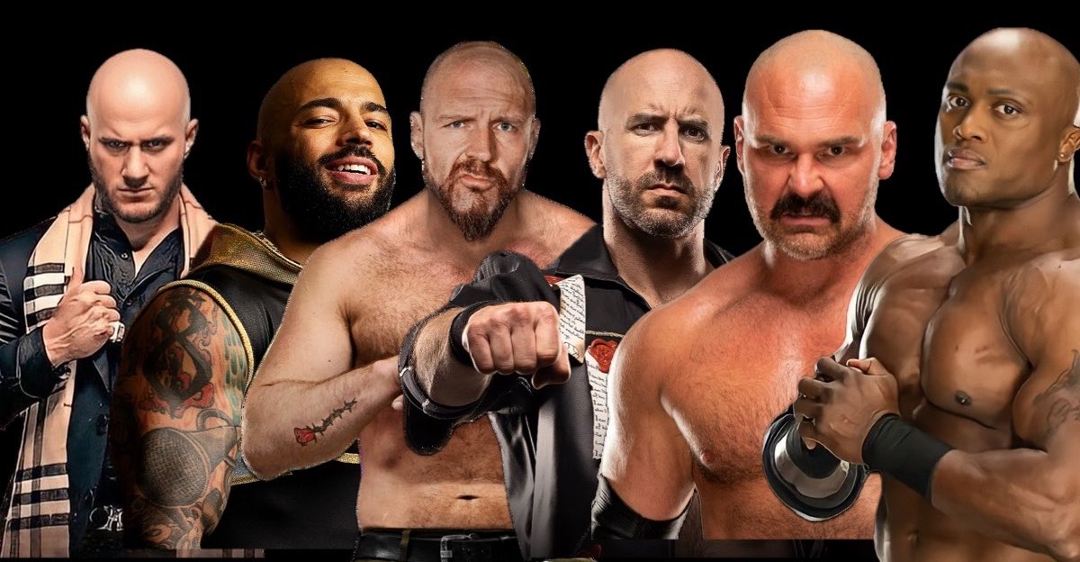 PublicEnemiesHQ's tweet photo. If MJF loses to Darby and gets his head shaved he should start a stable of just bald wrestlers. 

They can call it “The Baldline” https://t.co/VWbtQ7Dxut